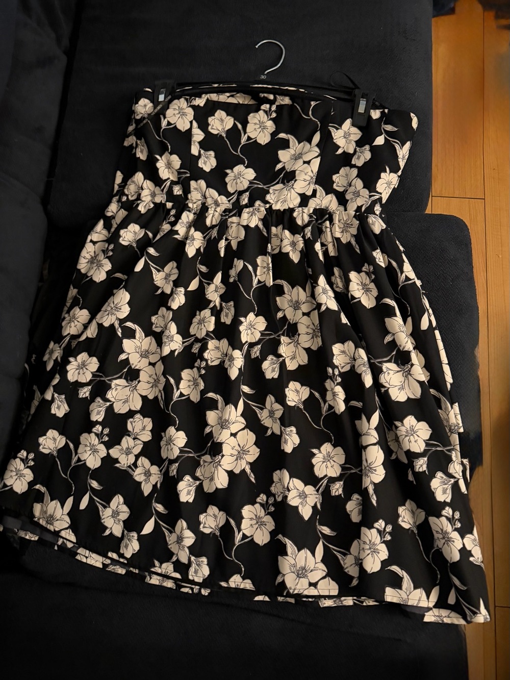 Forever 21 Black and Cream Floral Skater Dress Strapless